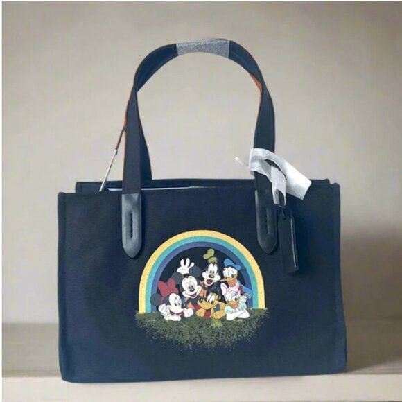 Disney X Coach Tote 30 Mickey Mouse Friends Black CS533 Medium Canvas Leather - Picture 1 of 14